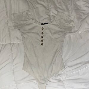 Women's Cream Button-Down Bodysuit